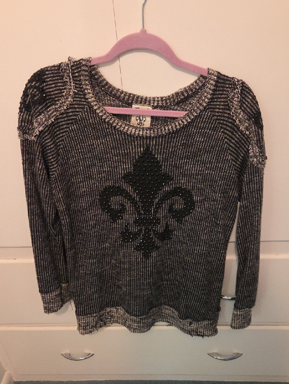 Fleur-de-Lis Black & White Knit Sweater